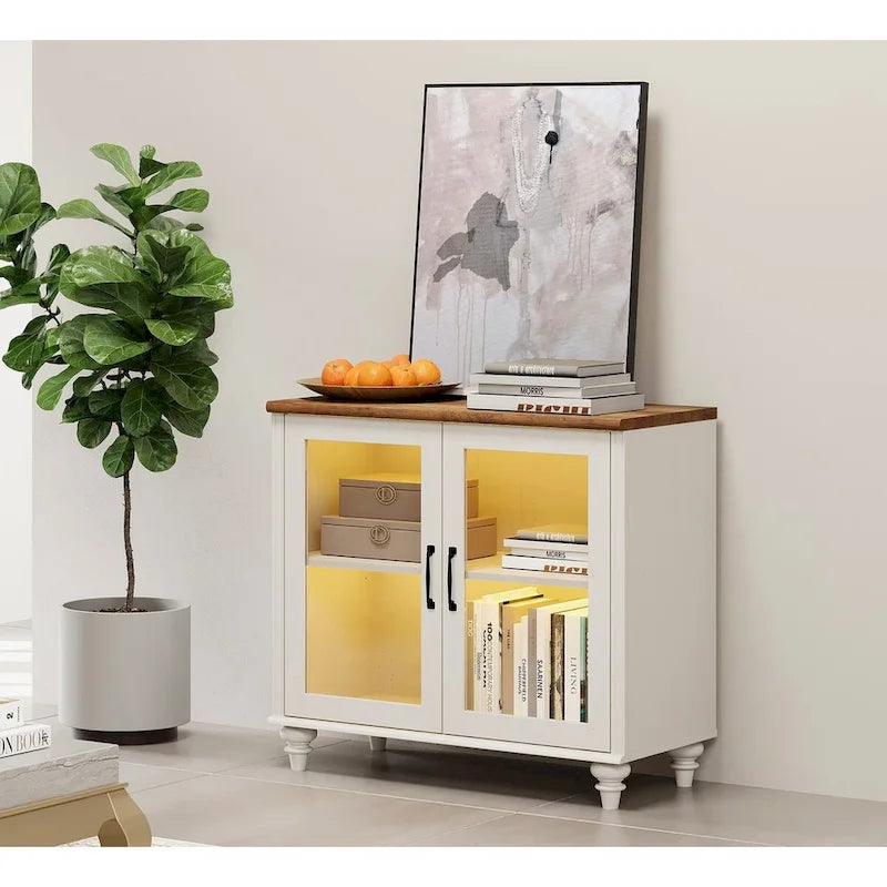 Meuble TV LED pour téléviseur 75 pouces, ensemble meuble TV et table d'appoint 3-en-1, blanc - 67 pouces