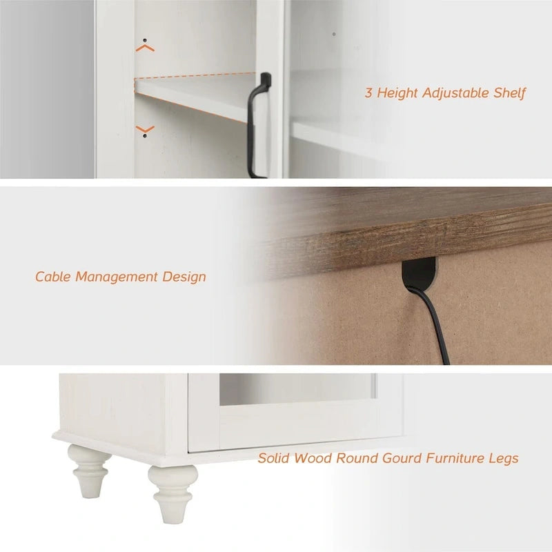 Meuble TV LED pour téléviseur 75 pouces, ensemble meuble TV et table d'appoint 3-en-1, blanc - 67 pouces