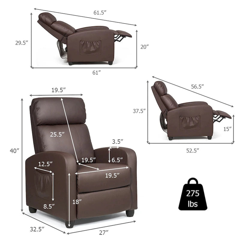 Fauteuil inclinable massant, canapé simple ergonomique réglable et rembourré