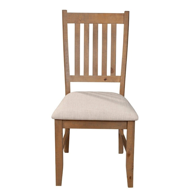 Lot de 2 chaises de salle à manger, dossier à lattes, coussin beige, marron - 20 L x 23,5 L x 39,5 H