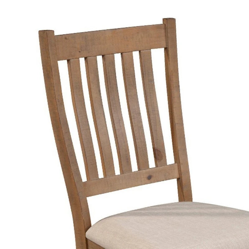 Lot de 2 chaises de salle à manger, dossier à lattes, coussin beige, marron - 20 L x 23,5 L x 39,5 H