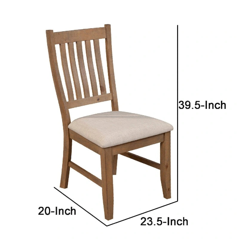Lot de 2 chaises de salle à manger, dossier à lattes, coussin beige, marron - 20 L x 23,5 L x 39,5 H