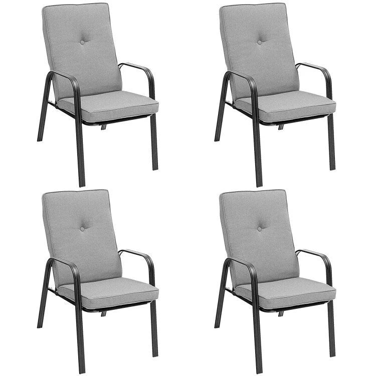 Lot de 4 chaises de salle à manger empilables de jardin avec coussins à dossier haut - 29 x 22 x 35,5 (L x l x H)