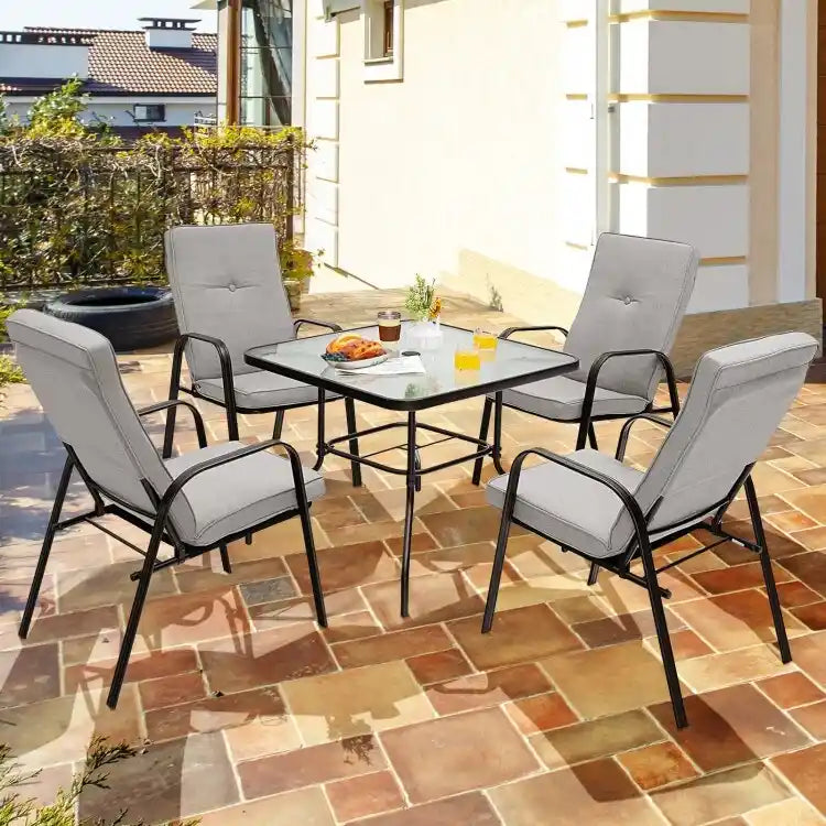 Lot de 4 chaises de salle à manger empilables de jardin avec coussins à dossier haut - 29 x 22 x 35,5 (L x l x H)