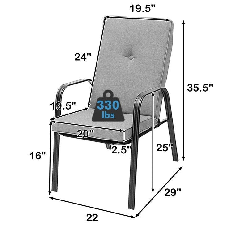 Lot de 4 chaises de salle à manger empilables de jardin avec coussins à dossier haut - 29 x 22 x 35,5 (L x l x H)