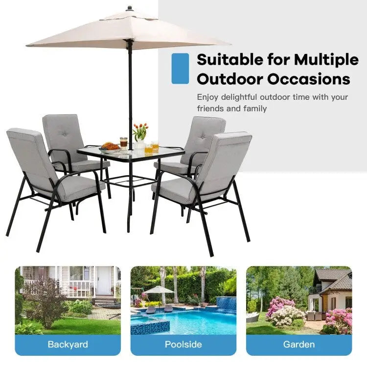 Lot de 4 chaises de salle à manger empilables de jardin avec coussins à dossier haut - 29 x 22 x 35,5 (L x l x H)