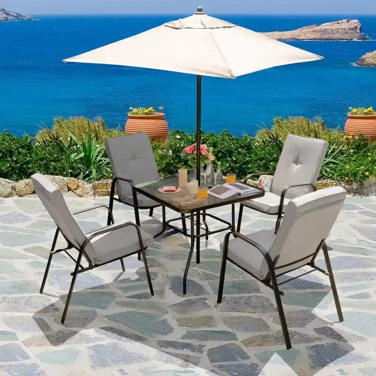 Lot de 4 chaises de salle à manger empilables de jardin avec coussins à dossier haut - 29 x 22 x 35,5 (L x l x H)