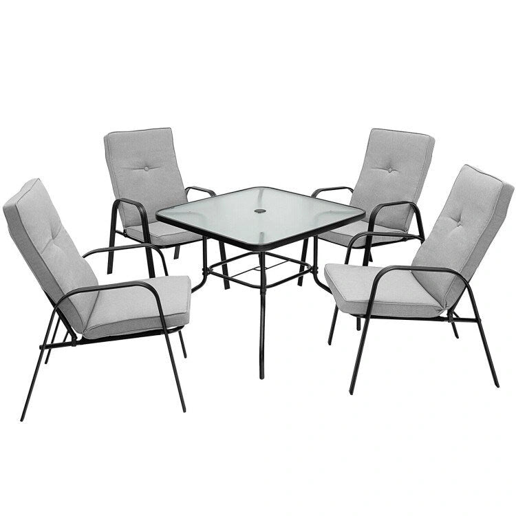 Lot de 4 chaises de salle à manger empilables de jardin avec coussins à dossier haut - 29 x 22 x 35,5 (L x l x H)