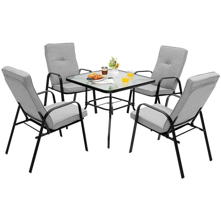 Lot de 4 chaises de salle à manger empilables de jardin avec coussins à dossier haut - 29 x 22 x 35,5 (L x l x H)