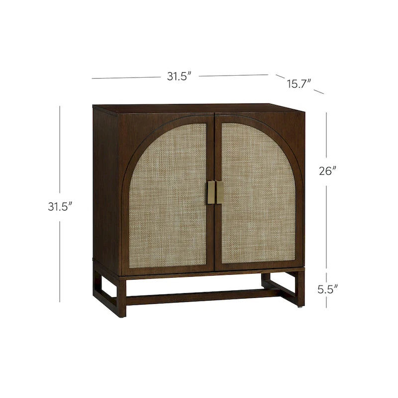 Meuble de rangement Paxton Boho en bois avec portes, petit meuble de rangement ou meuble TV avec détails en rotin