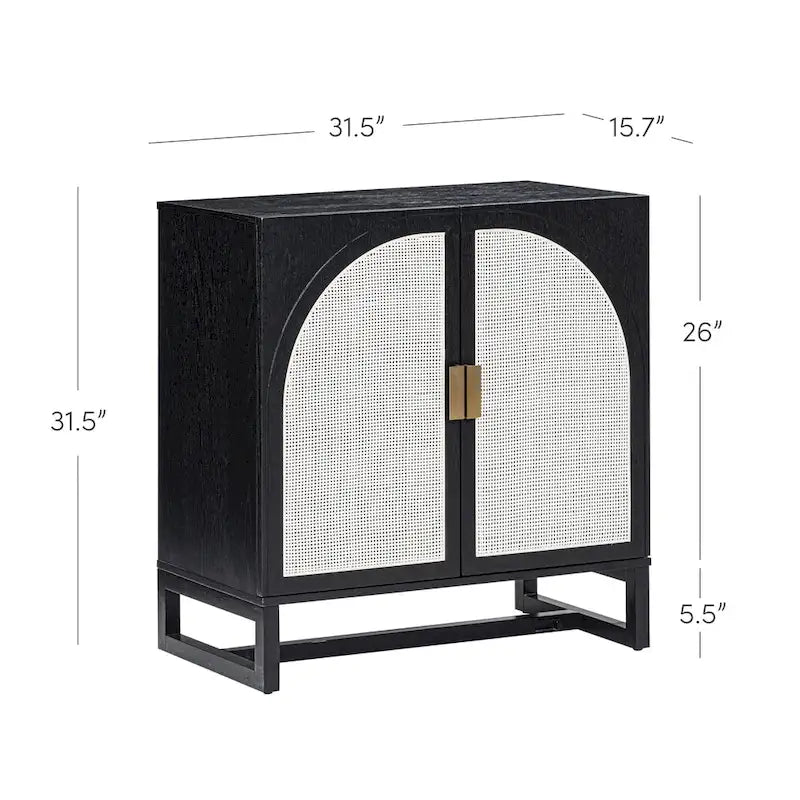 Meuble de rangement Paxton Boho en bois avec portes, petit meuble de rangement ou meuble TV avec détails en rotin