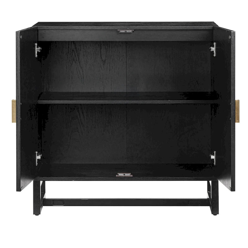 Meuble de rangement Paxton Boho en bois avec portes, petit meuble de rangement ou meuble TV avec détails en rotin