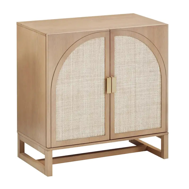 Meuble de rangement Paxton Boho en bois avec portes, petit meuble de rangement ou meuble TV avec détails en rotin