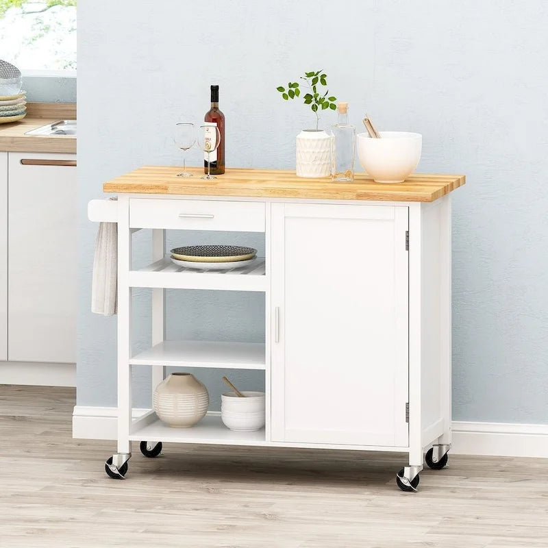 Chariot de cuisine moderne en bois avec roues, tiroir et armoire de Christopher Knight Home