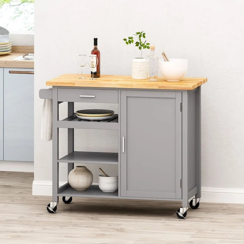 Chariot de cuisine moderne en bois avec roues, tiroir et armoire de Christopher Knight Home