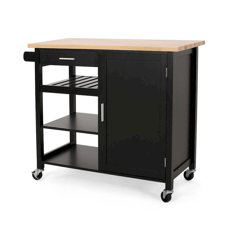 Chariot de cuisine moderne en bois avec roues, tiroir et armoire de Christopher Knight Home