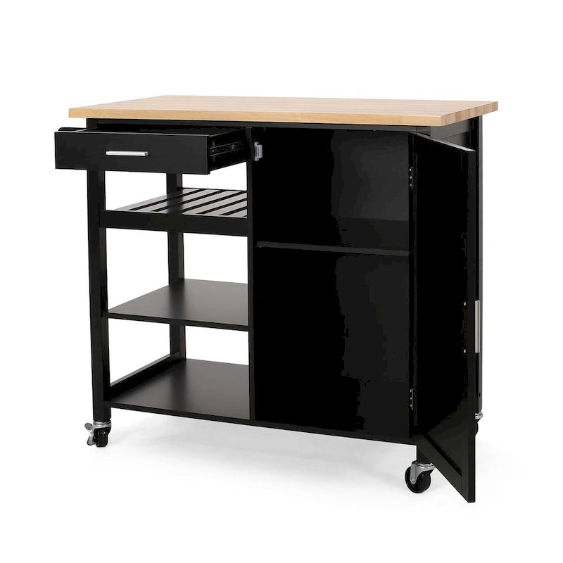 Chariot de cuisine moderne en bois avec roues, tiroir et armoire de Christopher Knight Home