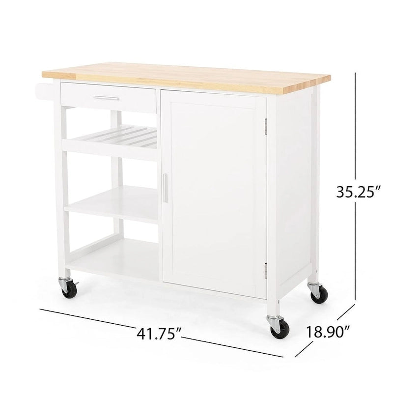 Chariot de cuisine moderne en bois avec roues, tiroir et armoire de Christopher Knight Home