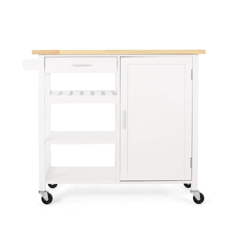 Chariot de cuisine moderne en bois avec roues, tiroir et armoire de Christopher Knight Home
