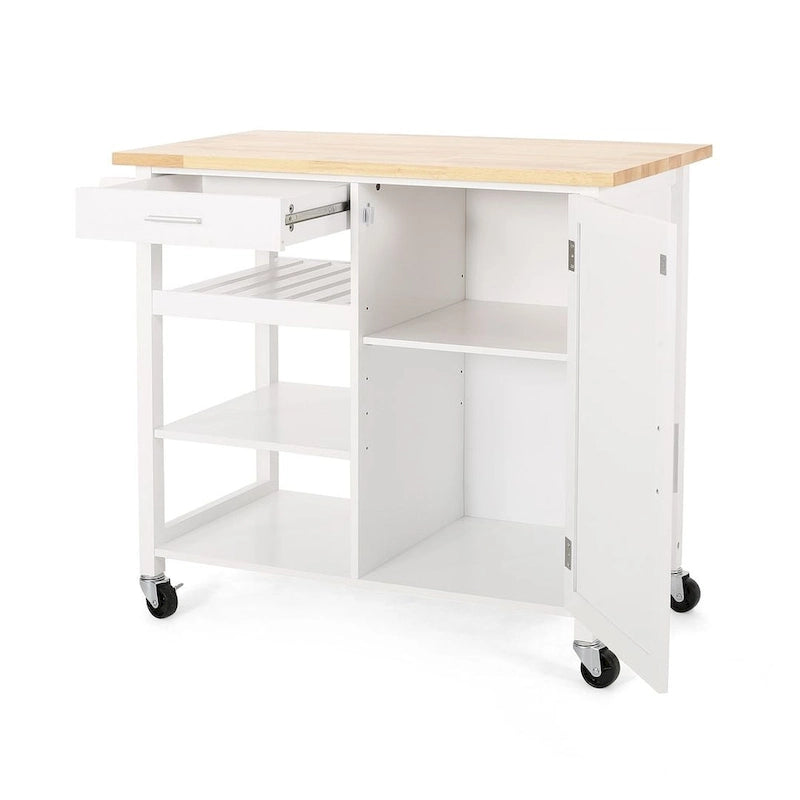 Chariot de cuisine moderne en bois avec roues, tiroir et armoire de Christopher Knight Home
