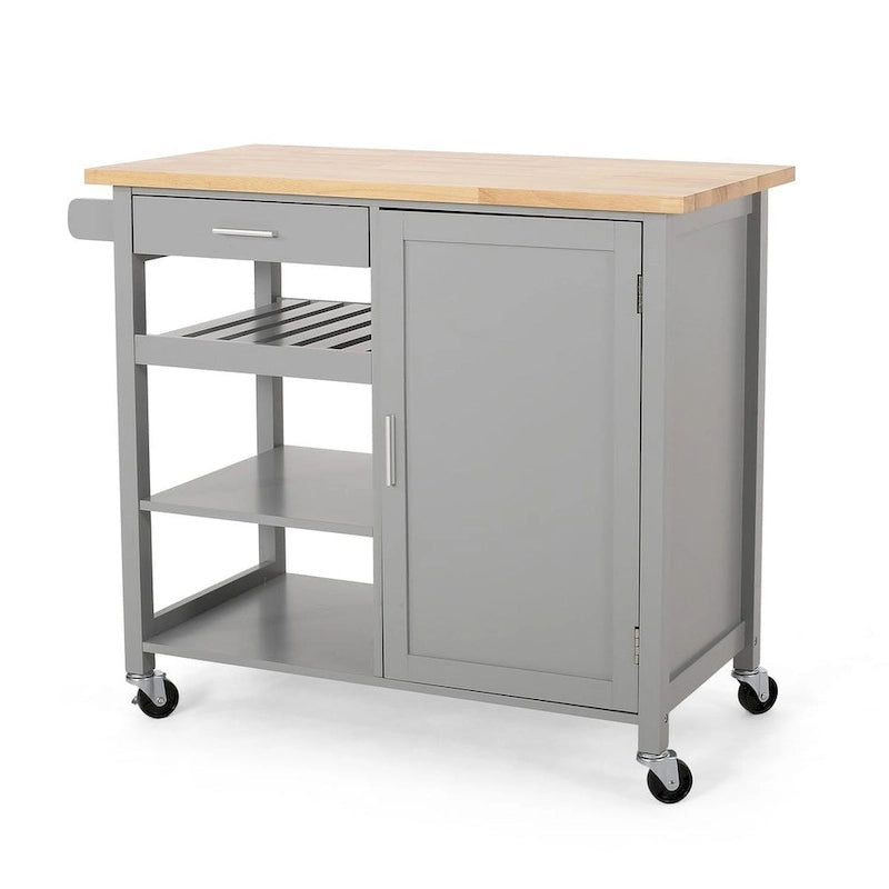 Chariot de cuisine moderne en bois avec roues, tiroir et armoire de Christopher Knight Home
