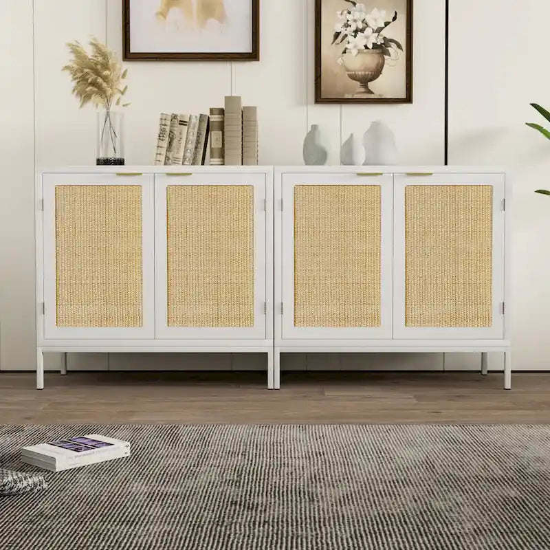 Buffet Anmytek en rotin et bois blanc avec 2 portes pour cuisine