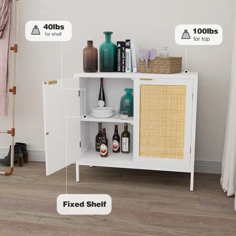 Buffet Anmytek en rotin et bois blanc avec 2 portes pour cuisine