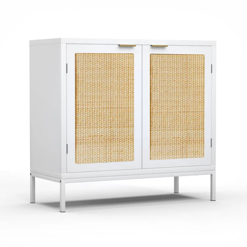Buffet Anmytek en rotin et bois blanc avec 2 portes pour cuisine