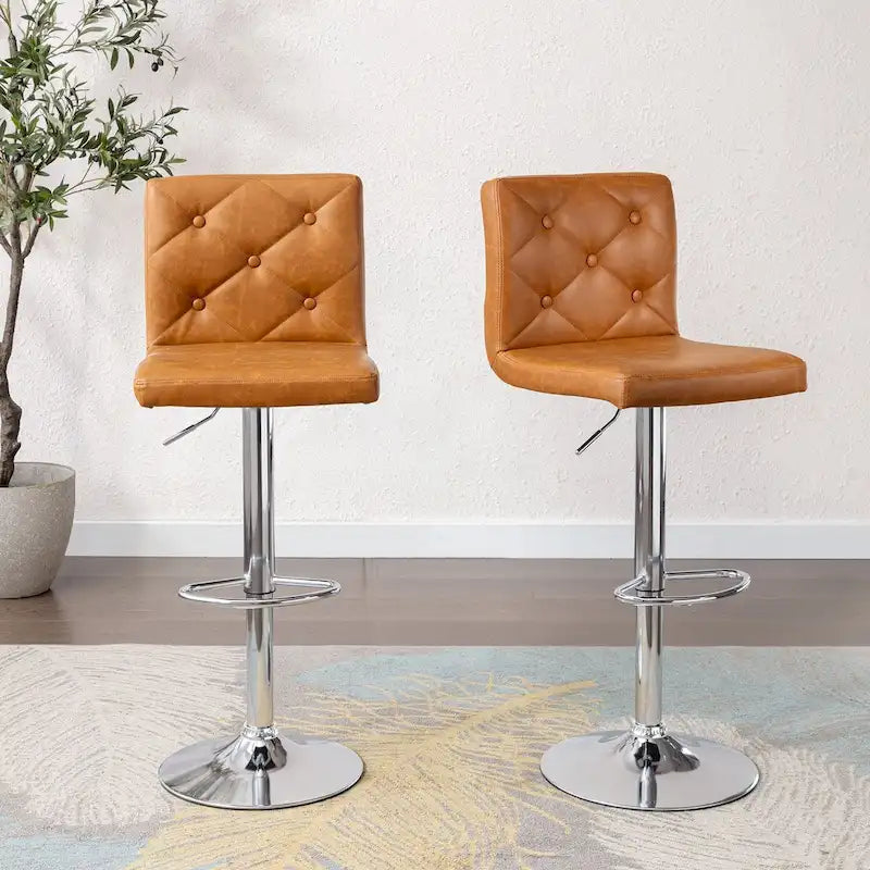 Javlergo Lot de 2 tabourets de bar réglables pivotants en cuir synthétique avec dossier et repose-pieds