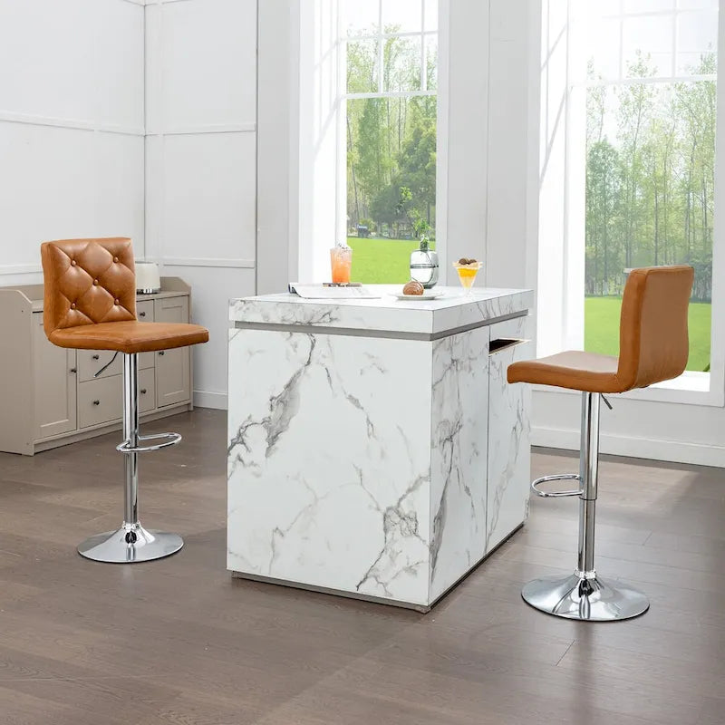Javlergo Lot de 2 tabourets de bar réglables pivotants en cuir synthétique avec dossier et repose-pieds