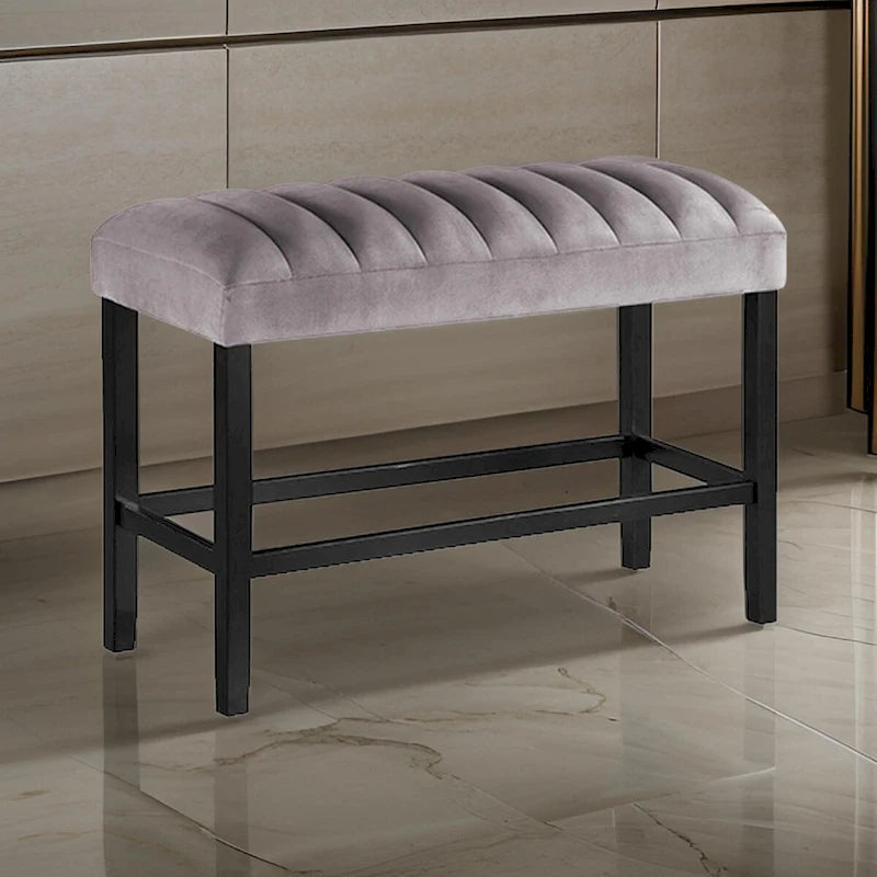 Banc de comptoir Marcus de 96,5 cm, cadre en bois, revêtement en tissu, gris