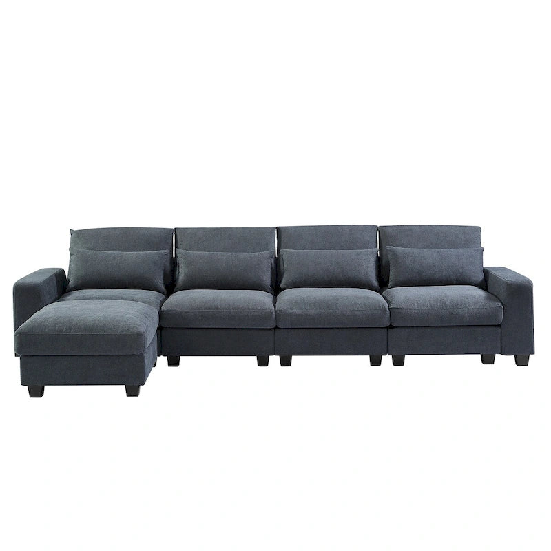 Canapé sectionnel d'angle moderne et convertible avec remplissage en plumes et méridienne réversible - 129.9L x 72P x 31.5H