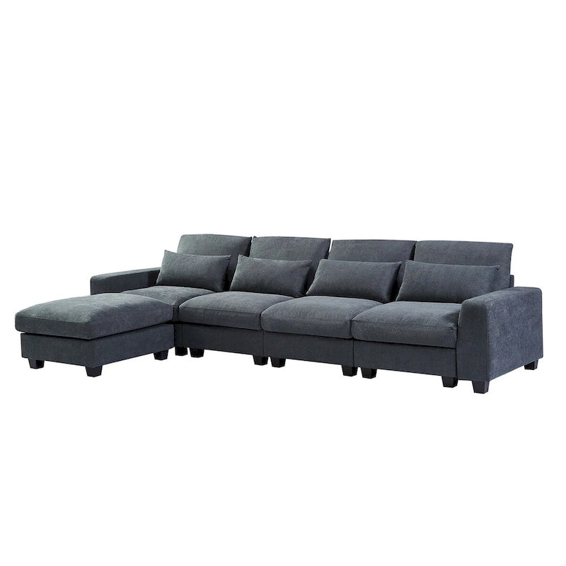 Canapé sectionnel d'angle moderne et convertible avec remplissage en plumes et méridienne réversible - 129.9L x 72P x 31.5H