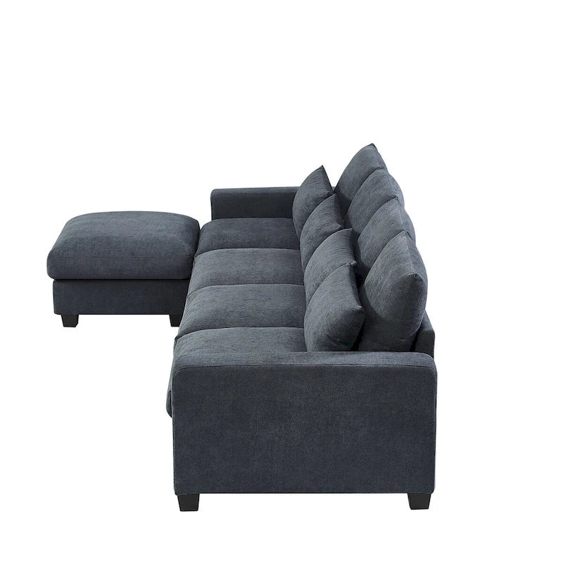 Canapé sectionnel d'angle moderne et convertible avec remplissage en plumes et méridienne réversible - 129.9L x 72P x 31.5H