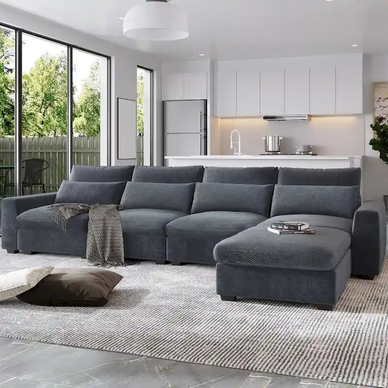 Canapé sectionnel d'angle moderne et convertible avec remplissage en plumes et méridienne réversible - 129.9L x 72P x 31.5H