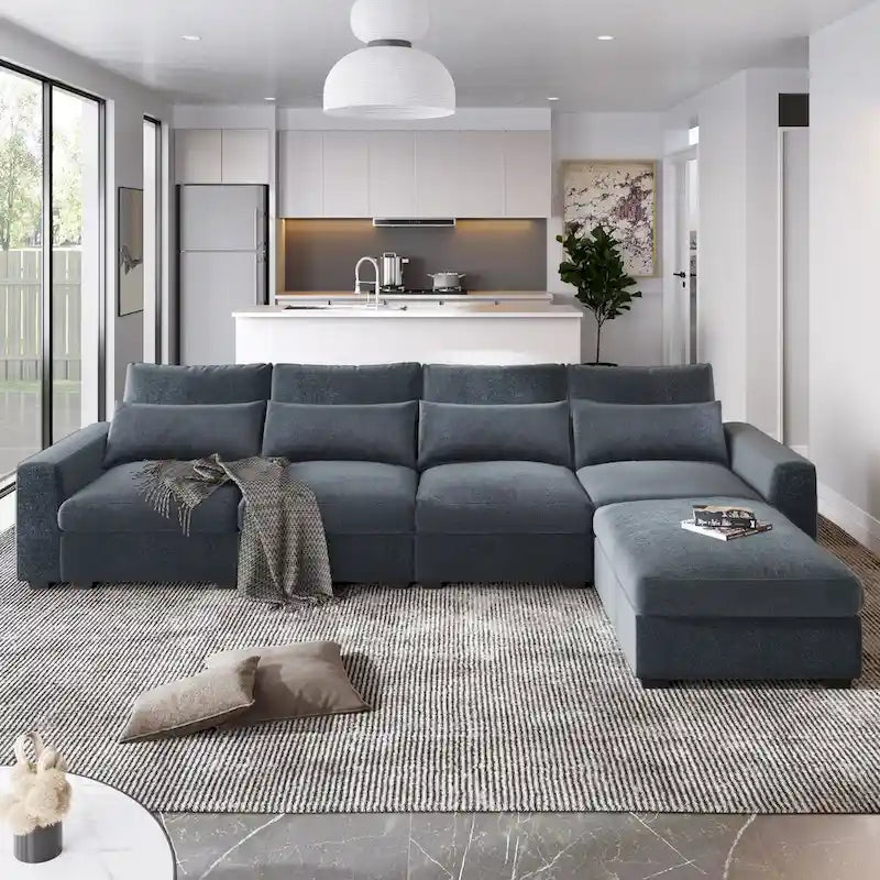 Canapé sectionnel d'angle moderne et convertible avec remplissage en plumes et méridienne réversible - 129.9L x 72P x 31.5H