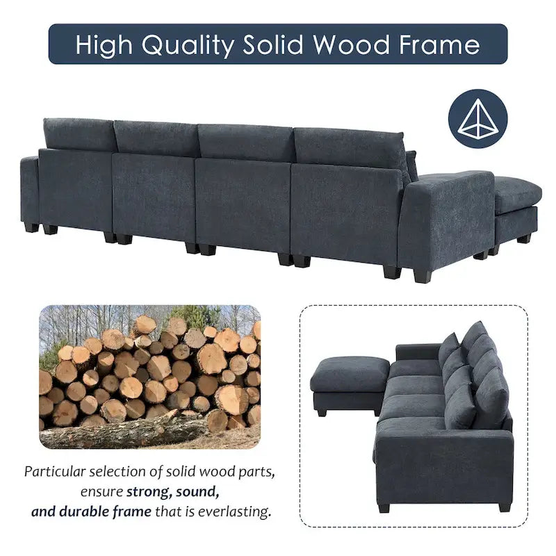 Canapé sectionnel d'angle moderne et convertible avec remplissage en plumes et méridienne réversible - 129.9L x 72P x 31.5H