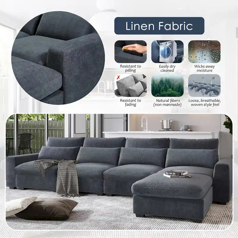 Canapé sectionnel d'angle moderne et convertible avec remplissage en plumes et méridienne réversible - 129.9L x 72P x 31.5H