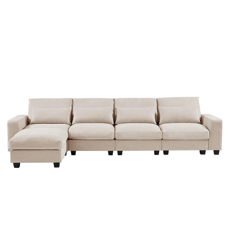 Canapé sectionnel d'angle moderne et convertible avec remplissage en plumes et méridienne réversible - 129.9L x 72P x 31.5H