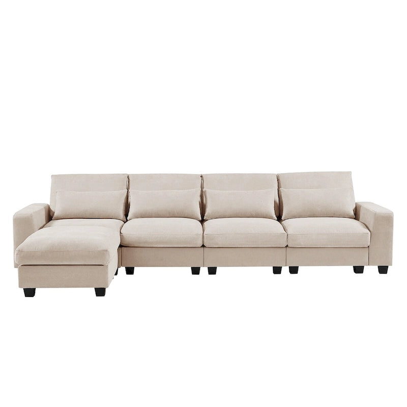 Canapé sectionnel d'angle moderne et convertible avec remplissage en plumes et méridienne réversible - 129.9L x 72P x 31.5H