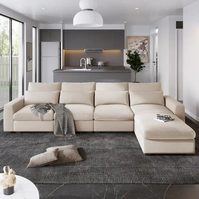Canapé sectionnel d'angle moderne et convertible avec remplissage en plumes et méridienne réversible - 129.9L x 72P x 31.5H