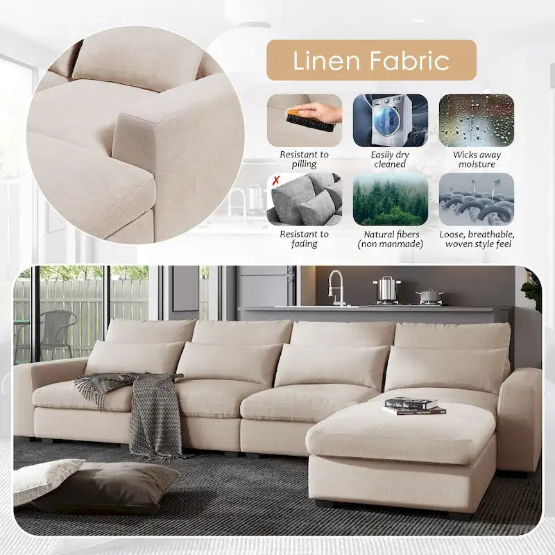 Canapé sectionnel d'angle moderne et convertible avec remplissage en plumes et méridienne réversible - 129.9L x 72P x 31.5H