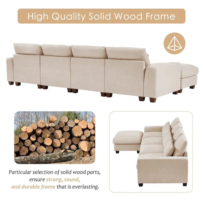 Canapé sectionnel d'angle moderne et convertible avec remplissage en plumes et méridienne réversible - 129.9L x 72P x 31.5H