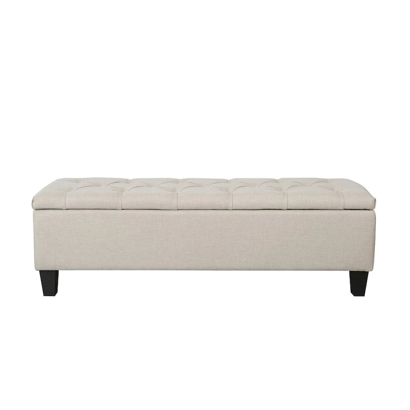 Banc de rangement Porthos Home Vero en tissu capitonné avec couvercle rabattable