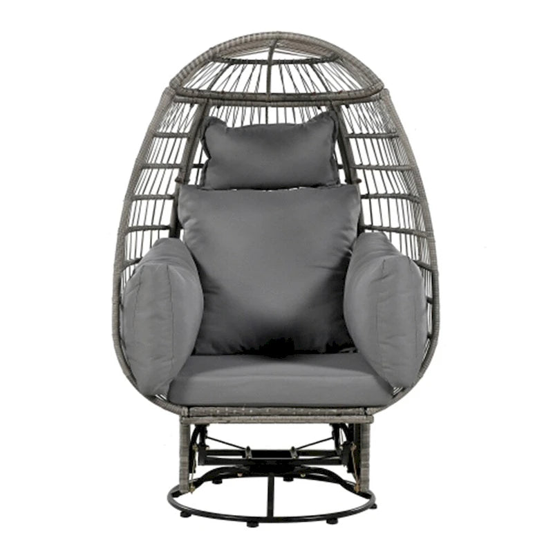 Fauteuil pivotant de jardin en rotin en forme d'œuf avec coussins et fonction à bascule
