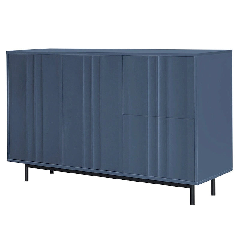 Meuble de Rangement Motif Vague avec 2 Portes et 2 Tiroirs, Réglable, Adapté pour Bureau, Entrée et Salon