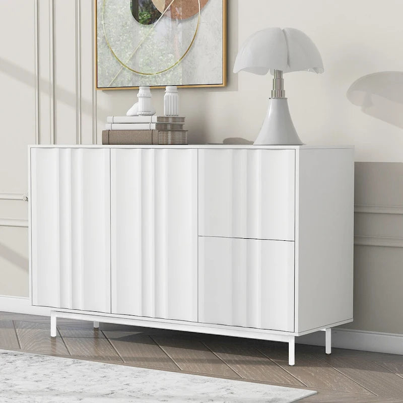 Meuble de Rangement Motif Vague avec 2 Portes et 2 Tiroirs, Réglable, Adapté pour Bureau, Entrée et Salon
