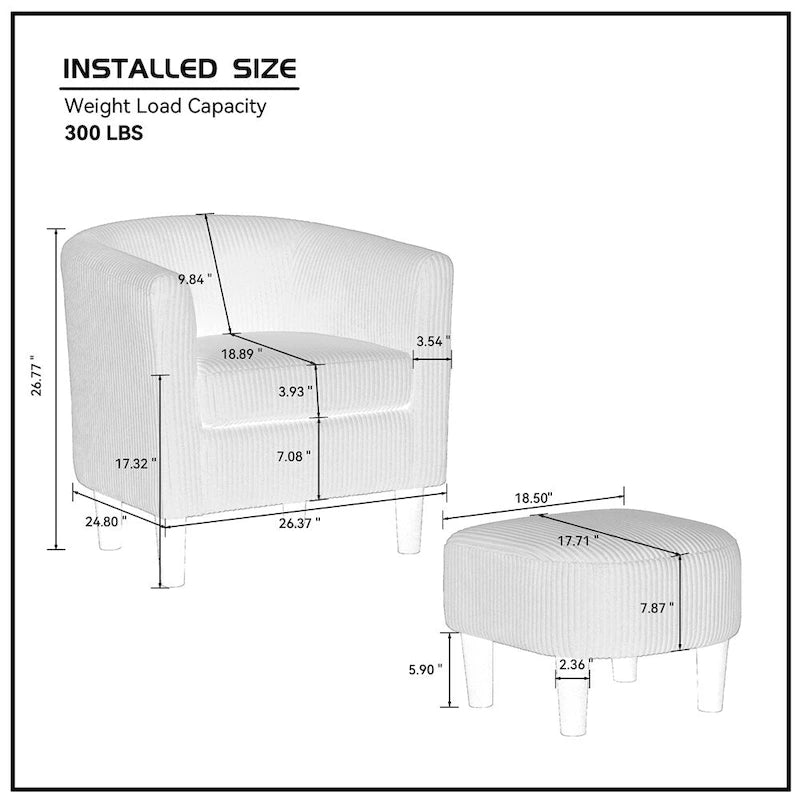 Fauteuil d'appoint moderne en tissu avec repose-pieds ottoman