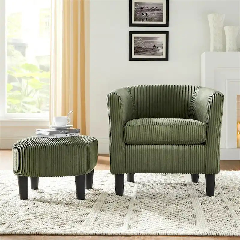 Fauteuil d'appoint moderne en tissu avec repose-pieds ottoman