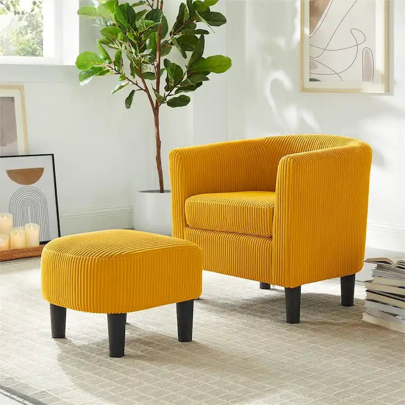 Fauteuil d'appoint moderne en tissu avec repose-pieds ottoman